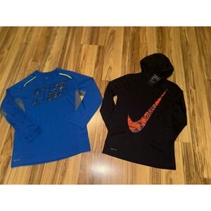 Nike‎ Boys Sz Medium M 10/12 Dri-fit Hoodie Long Sleeve Shirt Lot Of 2 Y2K